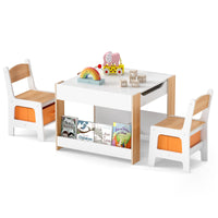 INFANS Kids Table and Chair Set, 4 in 1 Building Block Wooden Activity Desk with Reversible Tabletop for Toddlers