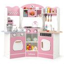 INFANS Corner Kids Kitchen Playset, Toddler Wooden Pretend Cooking Set with Lights Sounds Coffee Machine Washing Machine