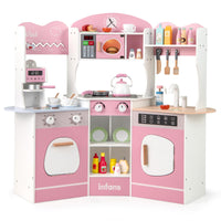 INFANS Corner Kids Kitchen Playset, Toddler Wooden Pretend Cooking Set with Lights Sounds Coffee Machine Washing Machine