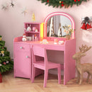INFANS Kids Vanity, Princess Makeup Desk and Chair Set with Lights Mirror, Pretend Play Vanity Set for Toddler Girls