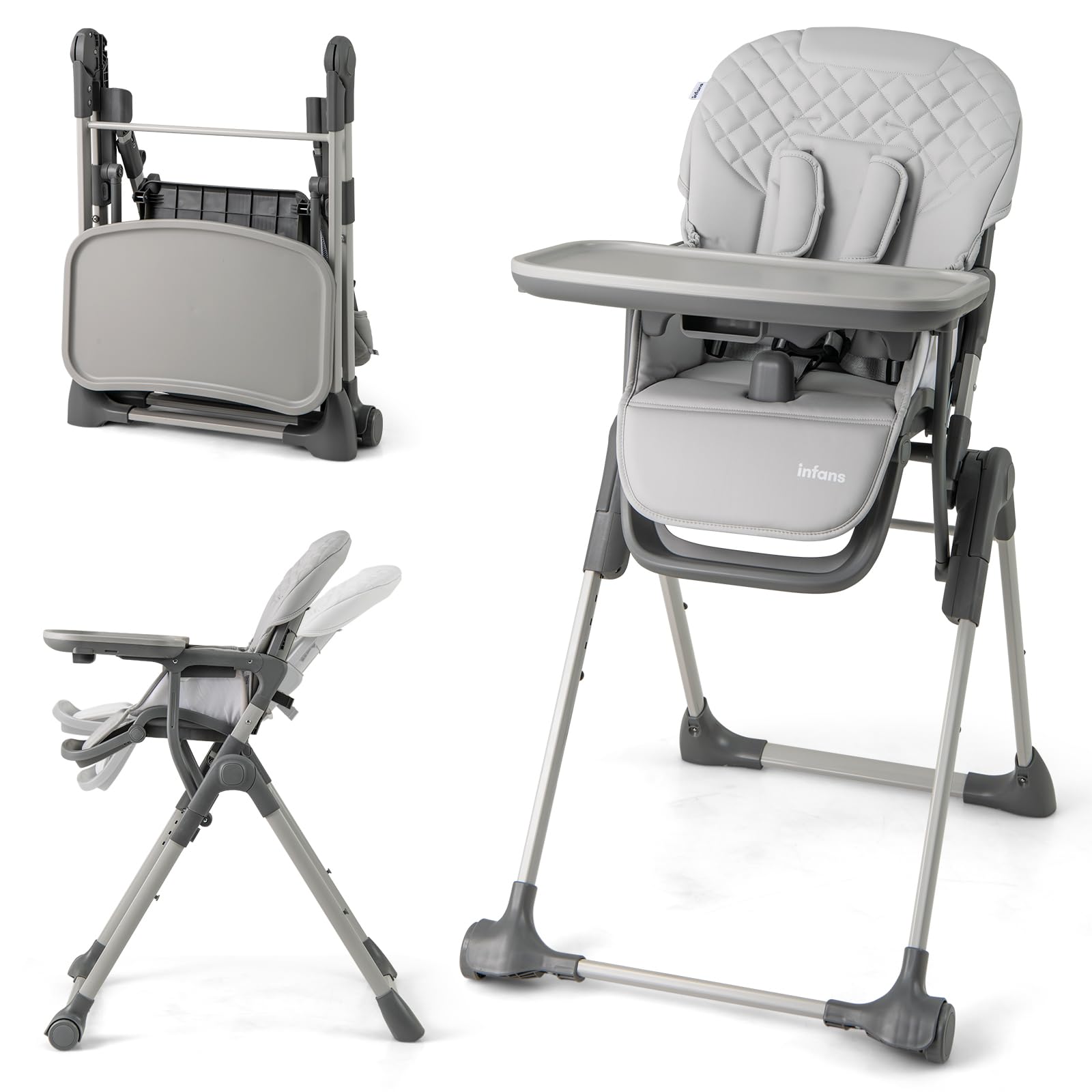 INFANS Baby High Chair, Convertible Quick Folding Portable Highchair for Babies and Toddlers with Adjustable Height