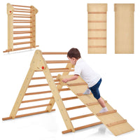 INFANS Climbing Toys for Toddlers, 3 in 1 Foldable Kids Wood Montessori Pikler Climber Ladder with Ramp, Slide