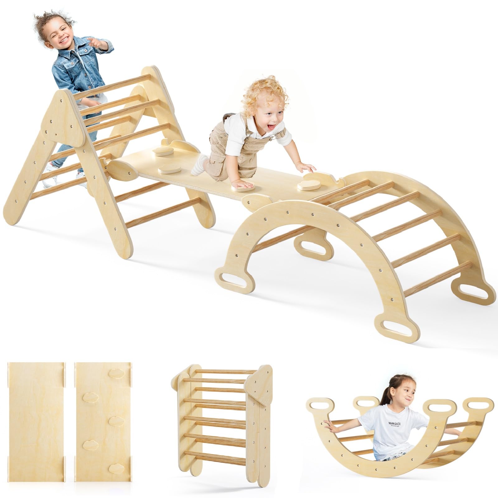 Pikler Triangle Set 7 in 1 Climbing Toys for Toddlers 1-3