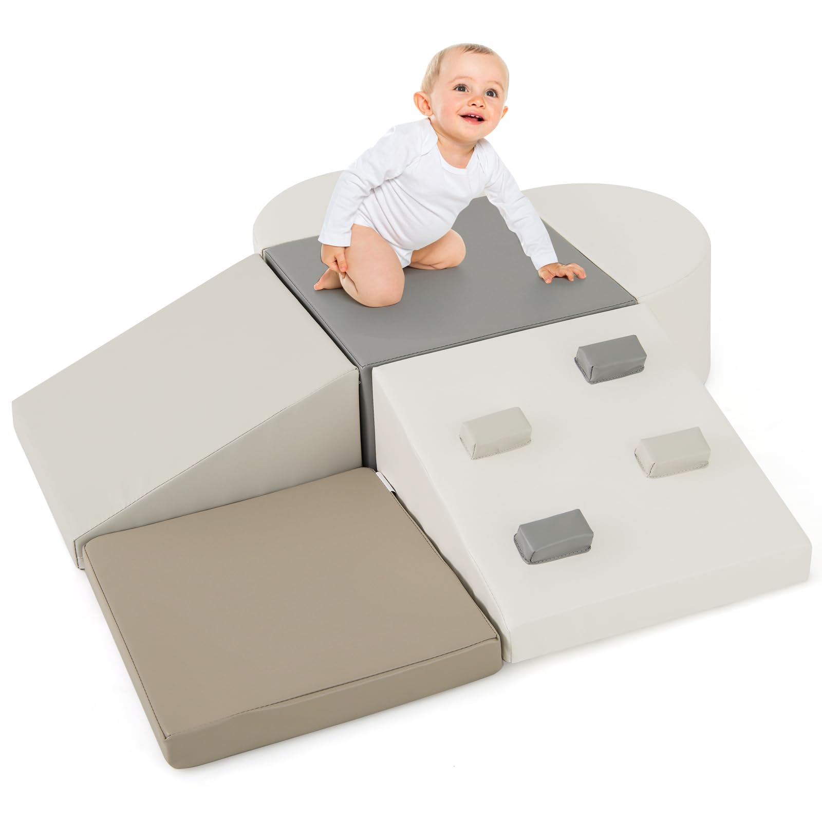 INFANS Climbing Toys for Toddlers, 6 Pieces Baby Foam Blocks Soft Play Set, Indoor Kids Climb and Crawl Sliding Structure