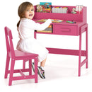 INFANS Table and Chair Set, Toddler Wooden Student Study Desk with Chair Storage Hutch Compartments Drawers