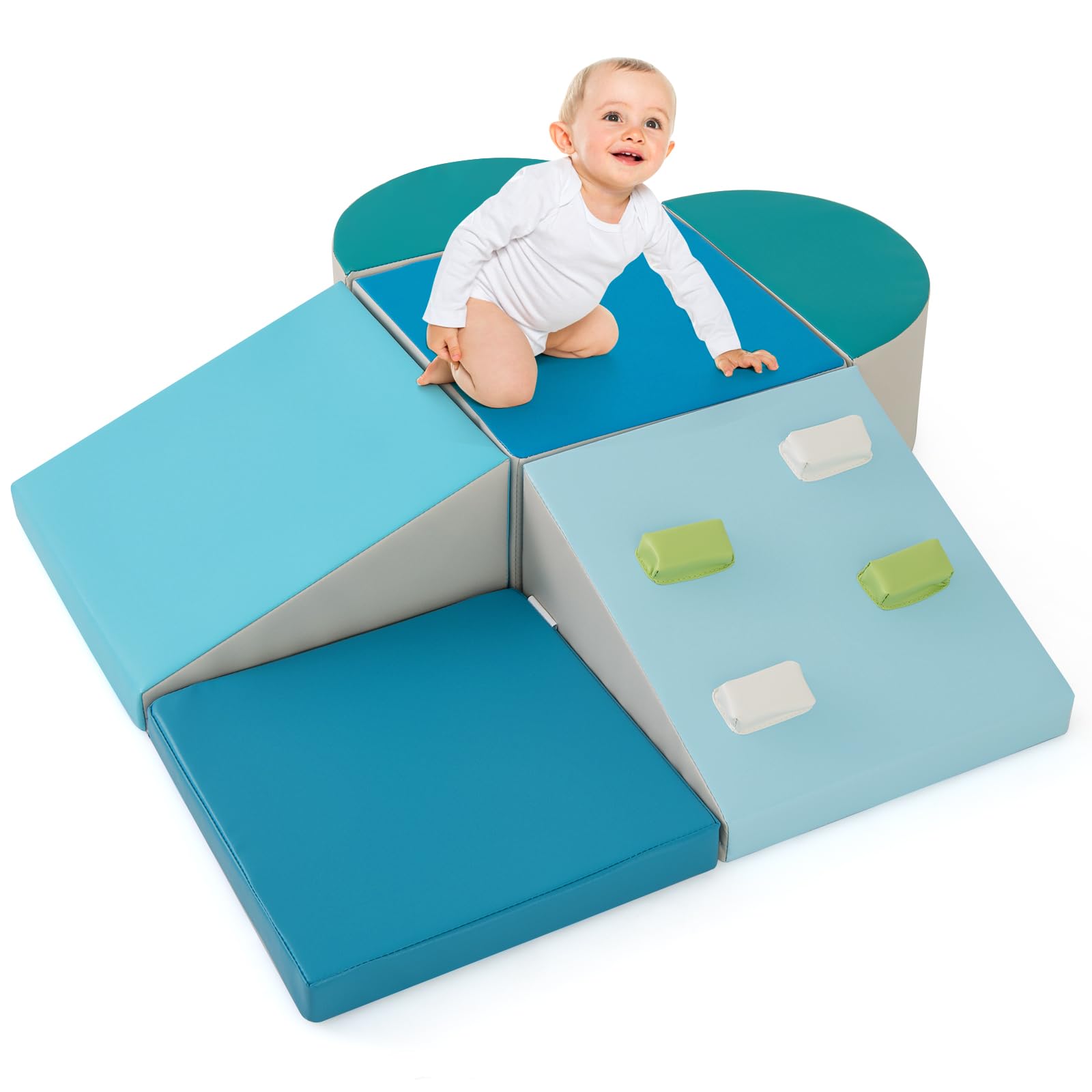 INFANS Climbing Toys for Toddlers, 6 Pieces Baby Foam Blocks Soft Play Set, Indoor Kids Climb and Crawl Sliding Structure