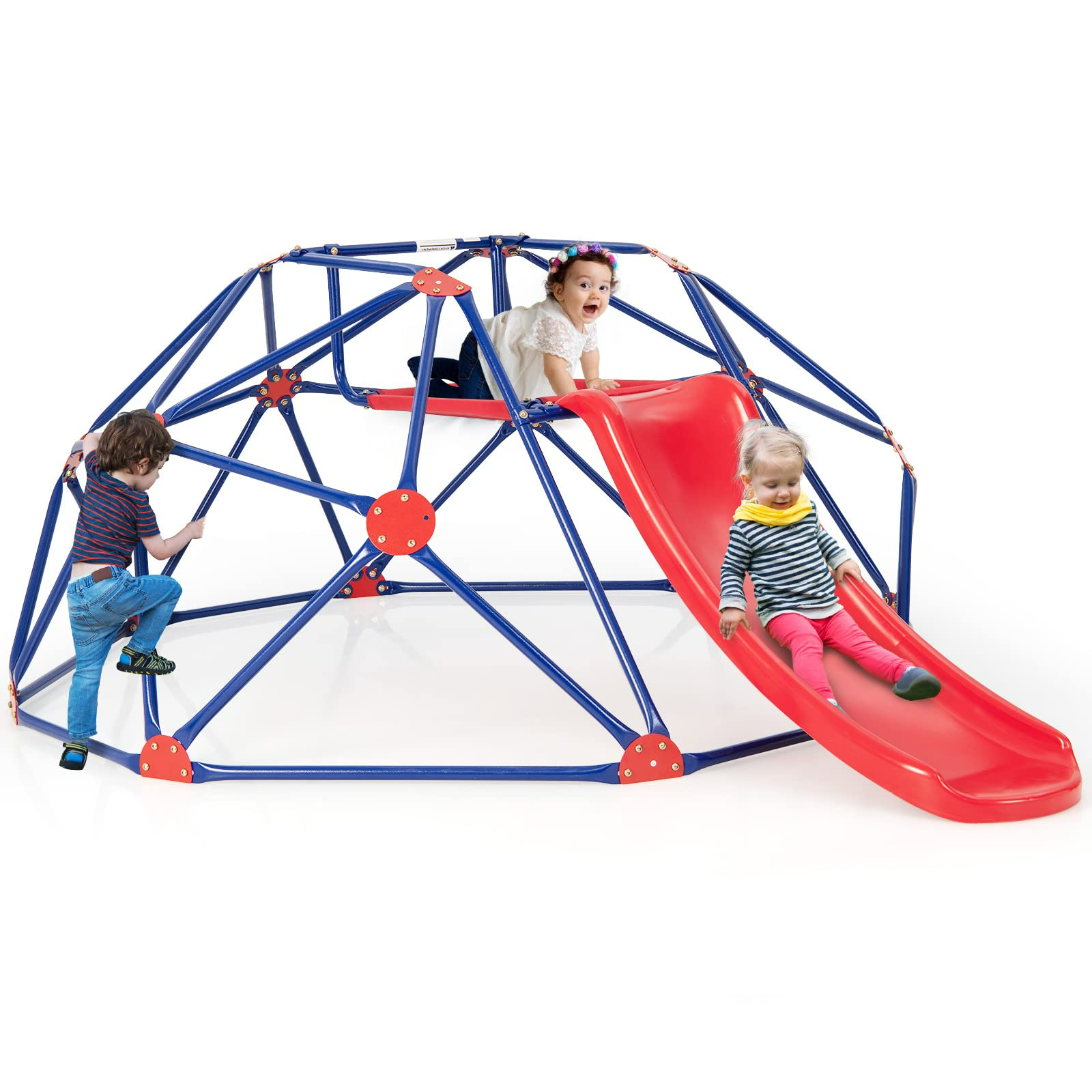 INFANS Climbing Dome with Slide, Kids Outdoor Jungle Gym Geometric Dome Climber, 8FT Climbing Structure Backyard Playground