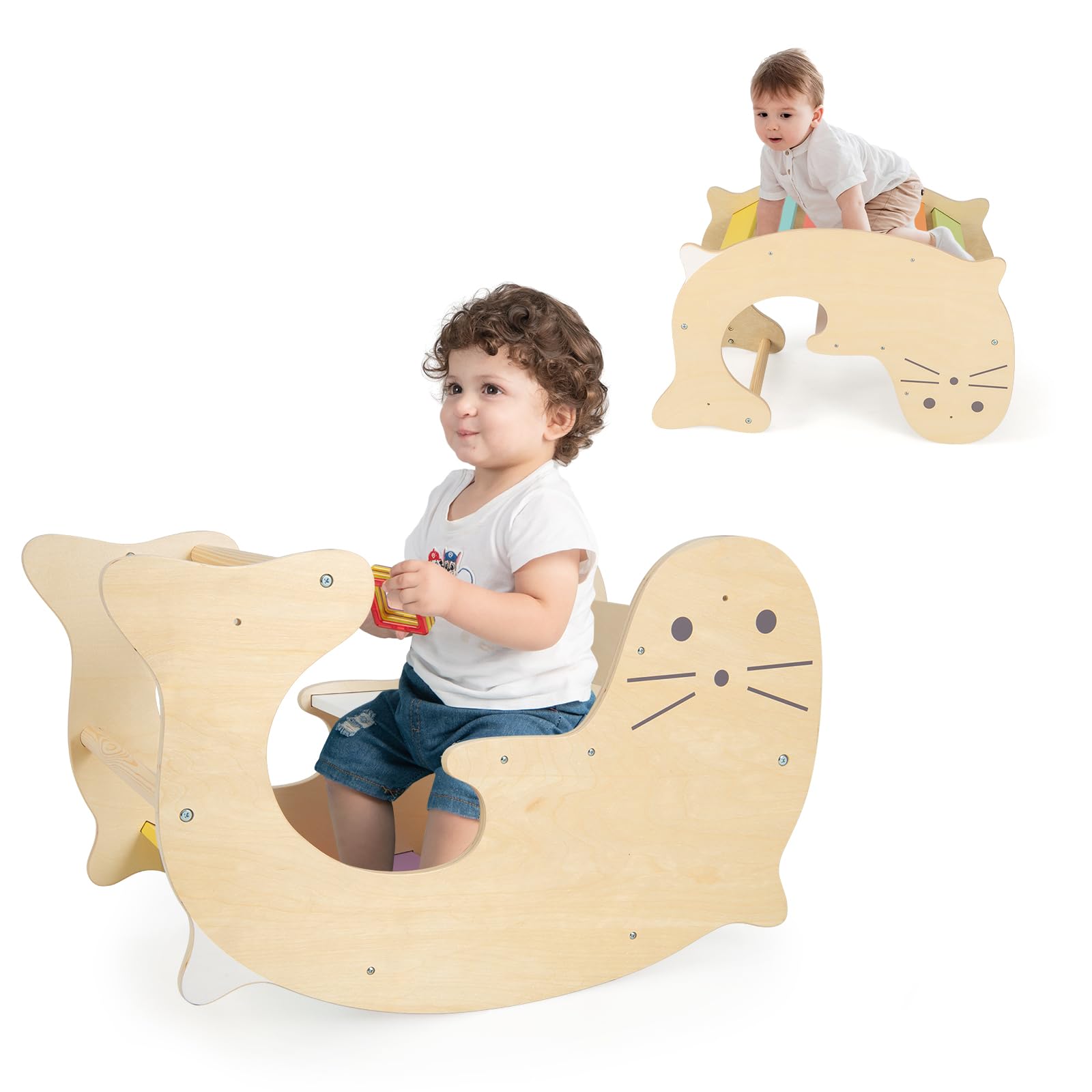 INFANS Climbing Toys for Toddlers, 3 in 1 Pikler Montessori Wooden Arch Climber Rocker Ladder, Indoor Kids Activity Climb Toy