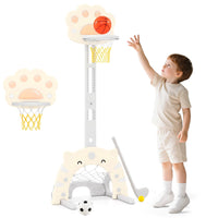 INFANS Toddler Basketball Hoop, 3 in 1 Height Adjustable Kids Sports Activity Center Indoor with Soccer Goal Golf Ball and Club