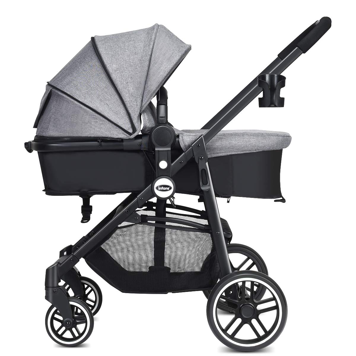 INFANS 2 in 1 Baby Stroller, High Landscape Infant Stroller & Reversible Bassinet Pram, Foldable Pushchair with Adjustable Canopy INFANS