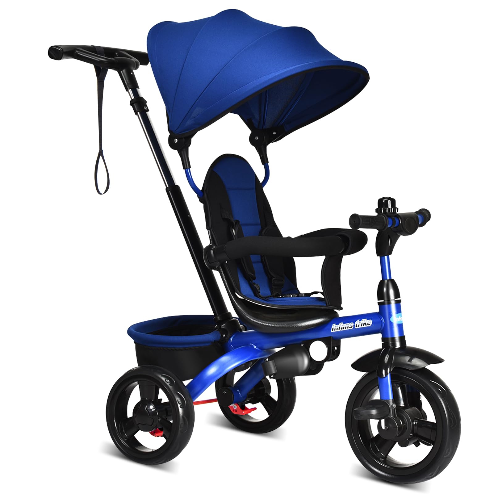 INFANS Kids Tricycle, 4 in 1 Stroll Trike with Adjustable Push Handle, Suitable for 10 Months to 5 Years