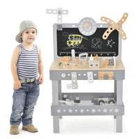 INFANS Tool Bench Set for Toddlers, Kids Wooden Workbench with Blackboard Construction Building Tools and 62 Accessories