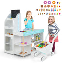 INFANS Kids Grocery Store Playset, Wooden Pretend Play Supermarket with LED Lights, Market Stand Toy