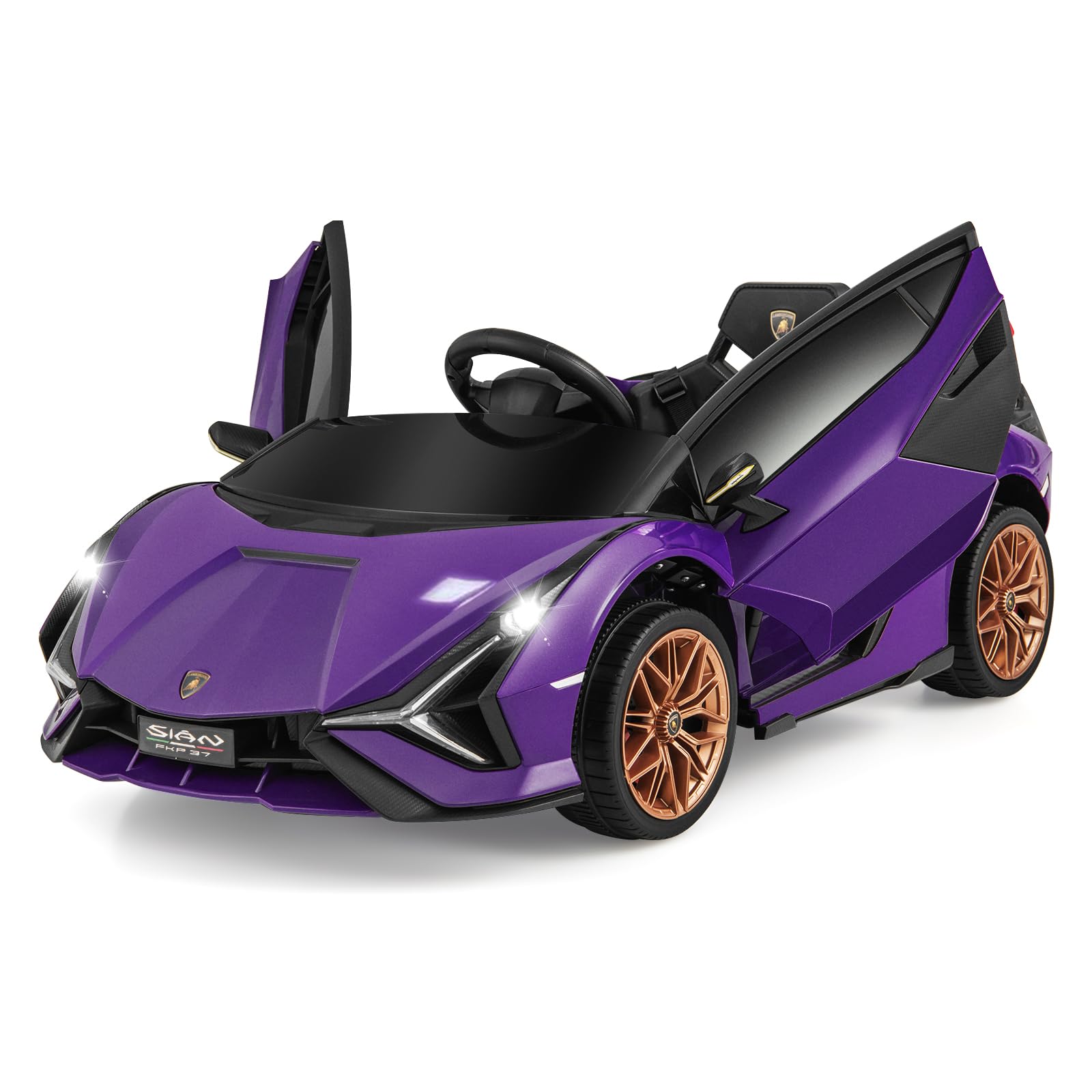 INFANS 12V Licensed Lamborghini Sian Kids Ride on Car with Parent Remote Control, Electric Toy Roadster Carbon Fiber Textured