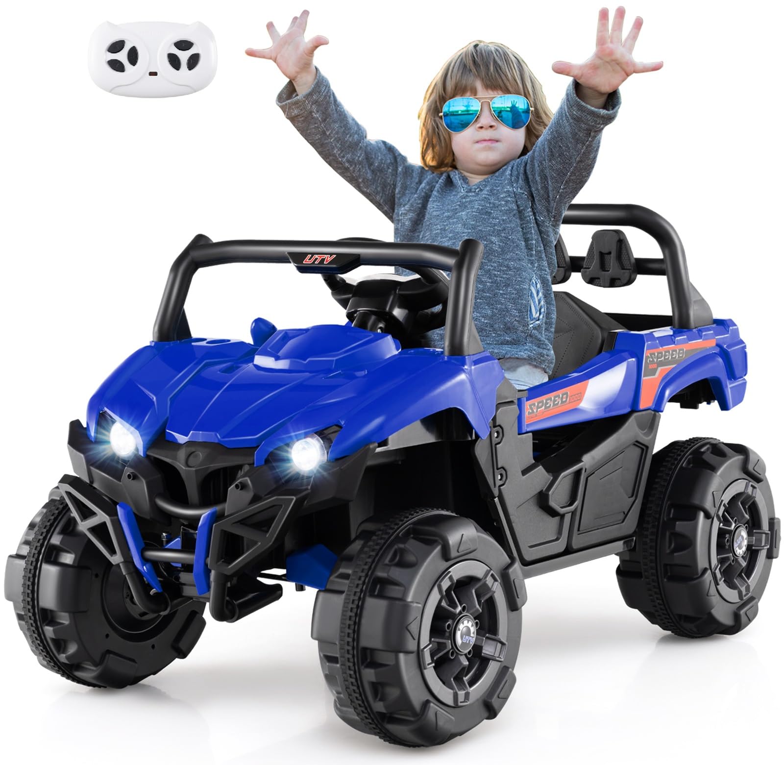 INFANS 12V Ride on Car UTV, Battery Powered Off-Road Kids Electric Vehicles with Remote Control, Music, Horn, MP3, Lights