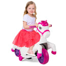 INFANS 2 in 1 Ride on Motorcycle and Horse, Unicorn 6V Battery Powered Ride on Toy with Up & Down Function, Kids Electric Vehicle