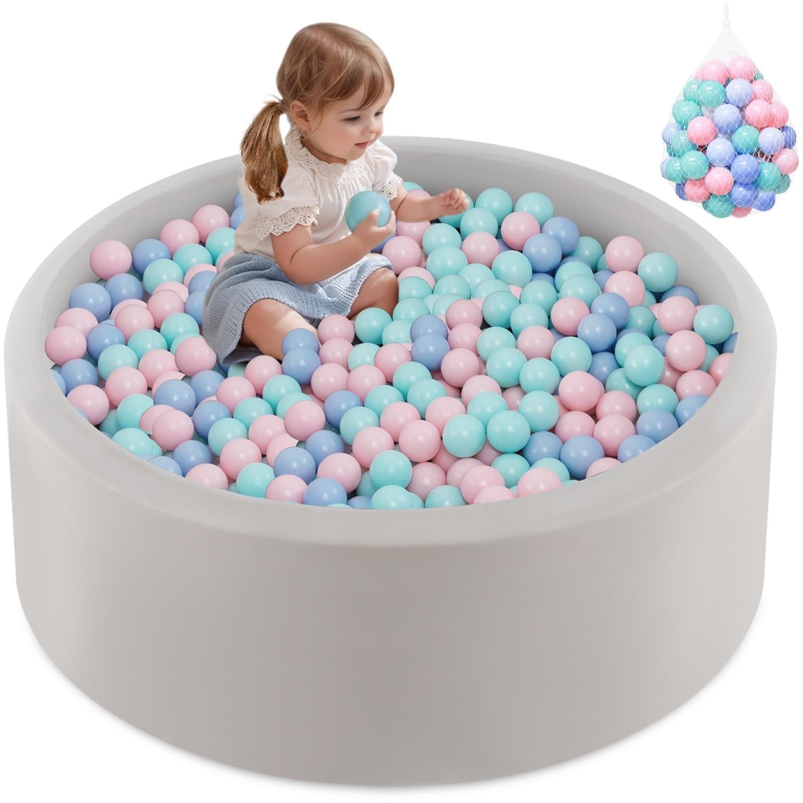 INFANS Foam Ball Pit for Toddlers with 200 Balls, 36"x 12" Large Round Ball Pool Playpen with Soft Memory Sponge Pad, BPA Free