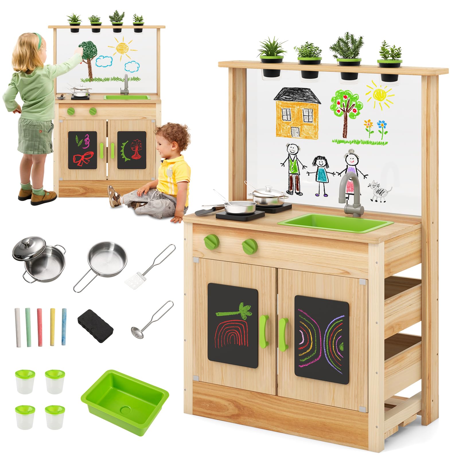 INFANS Outdoor Play Kitchen with Acrylic Drawing Board Blackboard