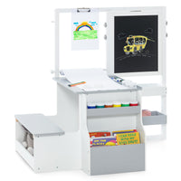 INFANS 3 in 1 Kids Art Table and Chair Set, Toddler Wood Activity Desk with Double-Sided Easel, Children Furniture