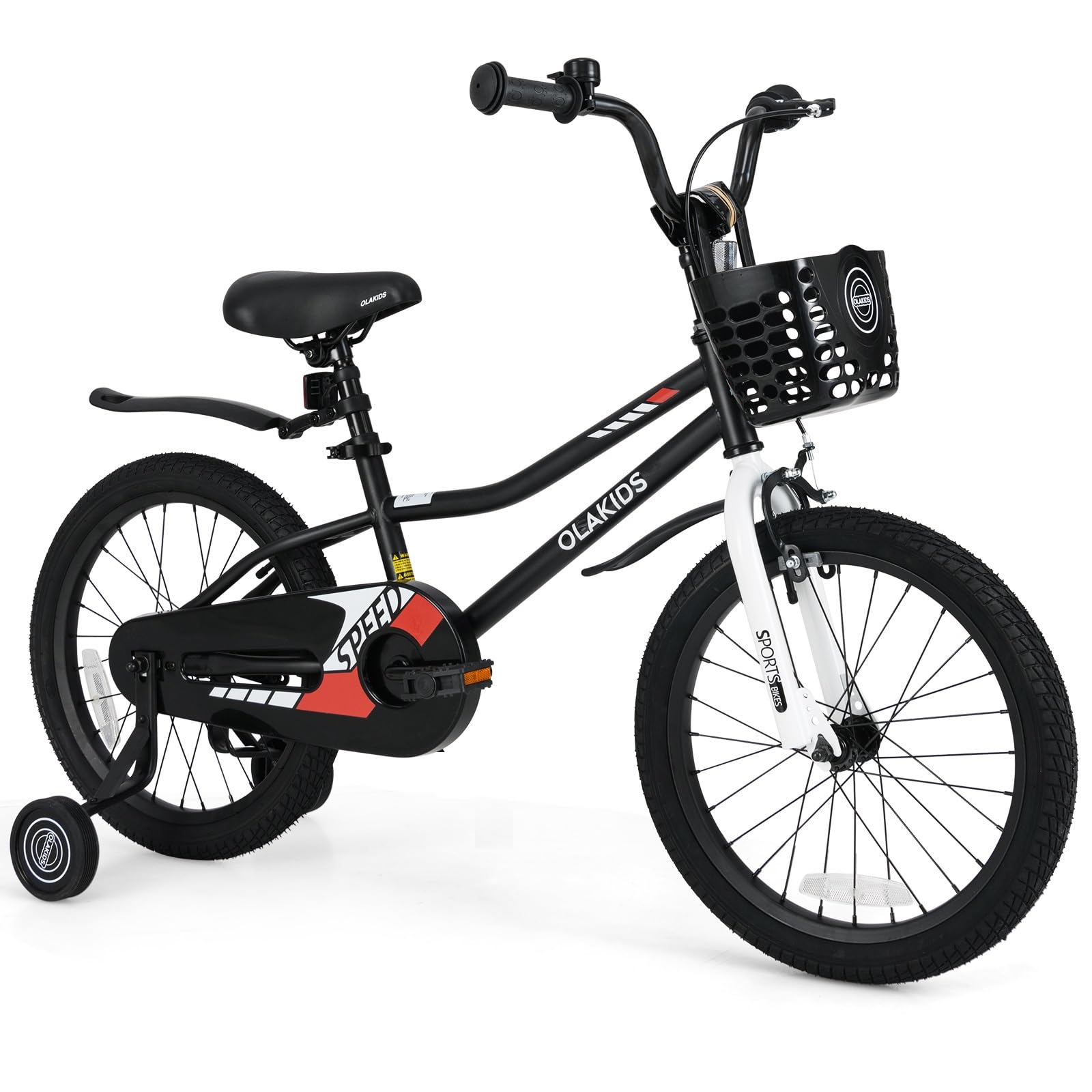 INFANS Kids Bike 12 Inch Toddlers Bike with Training Wheels Basket Adjustable Seat Handbrake and Coaster Brake