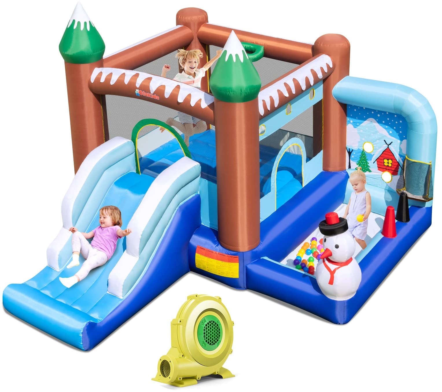 INFANS Inflatable Bounce House, Snowman Theme Kids Jumping Castle, Indoor Outdoor Inflatable Obstacle Course