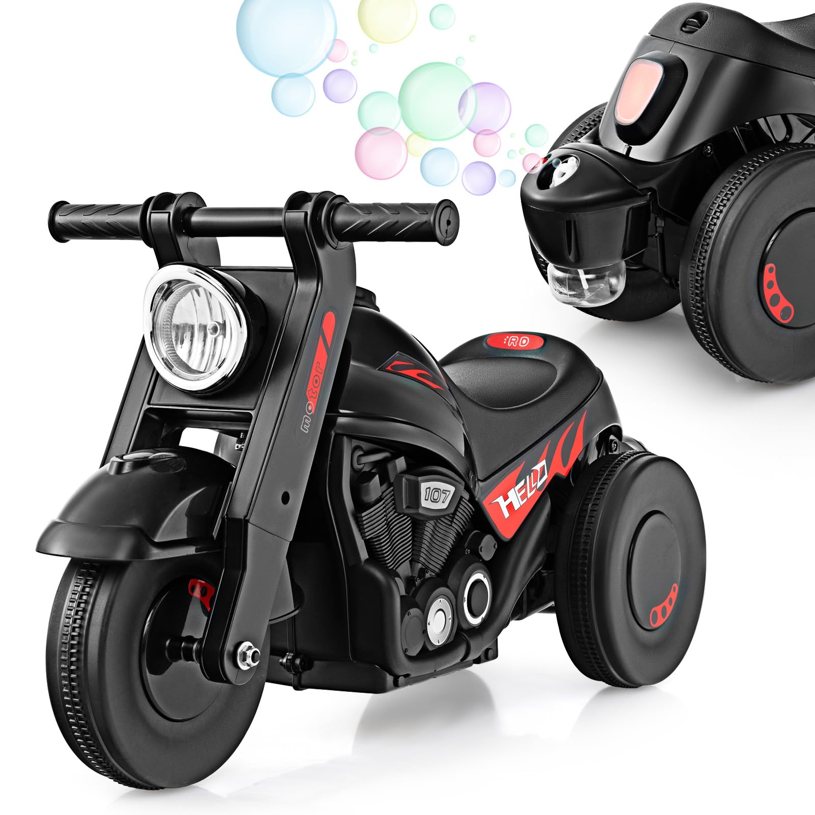 INFANS Ride on Push Car, Foot-to-Floor Sliding Car for Toddlers Kids Motorcycle with Bubble Maker, 3 Wheels Ride on Toys