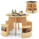INFANS Toddler Table and Chair Set with 4 Storage Stools, Wooden Flower Shaped Nesting Table with Blackboard Drawers