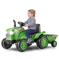 INFANS 12V Kids Ride on Tractor, Battery Powered Motorized Electric Car with Trailer, Dual Motors, Toddler Vehicle Toys
