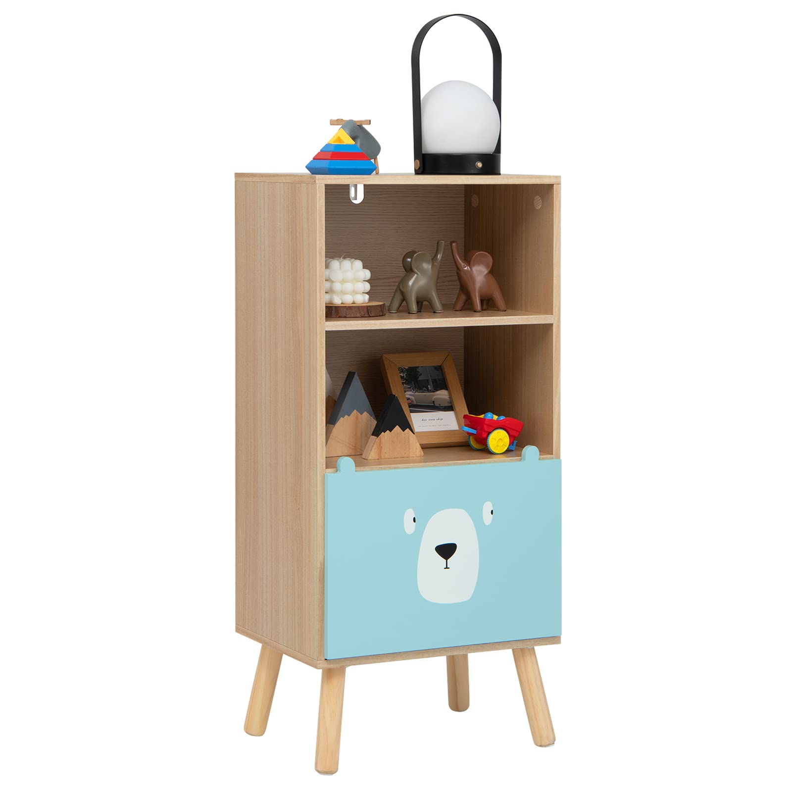 INFANS Kids Bookcase Toy Storage Organizer, Children Storage Cabinet with Slide Drawer and 2 Cubes