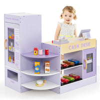 INFANS Kids Grocery Store Playset, Wooden Supermarket Toy Set with Cash Register, Vending Machine, Pretend Play Store