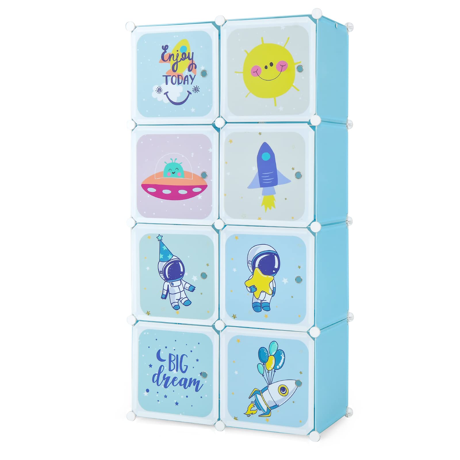 INFANS Children Wardrobe, Kid Closet, Cute for Kids Bedroom Nursery Armoire with 8 Cube, Kid Clothes Storage Organizer