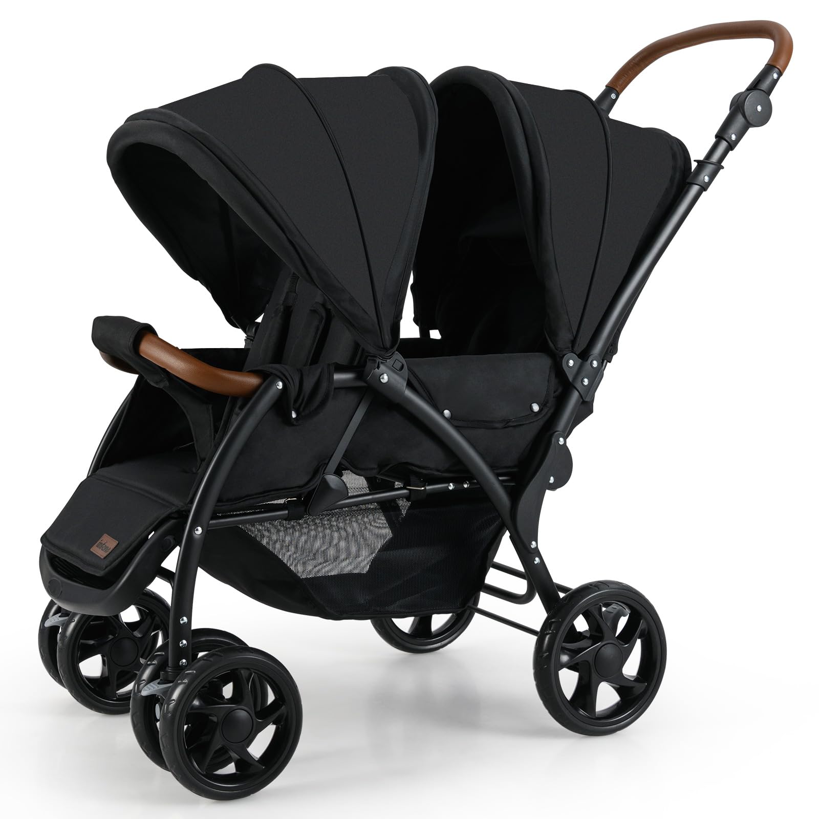 INFANS Double Stroller, Foldable Baby Tandem Stroller with Djustable Backrest Canopy Footrest