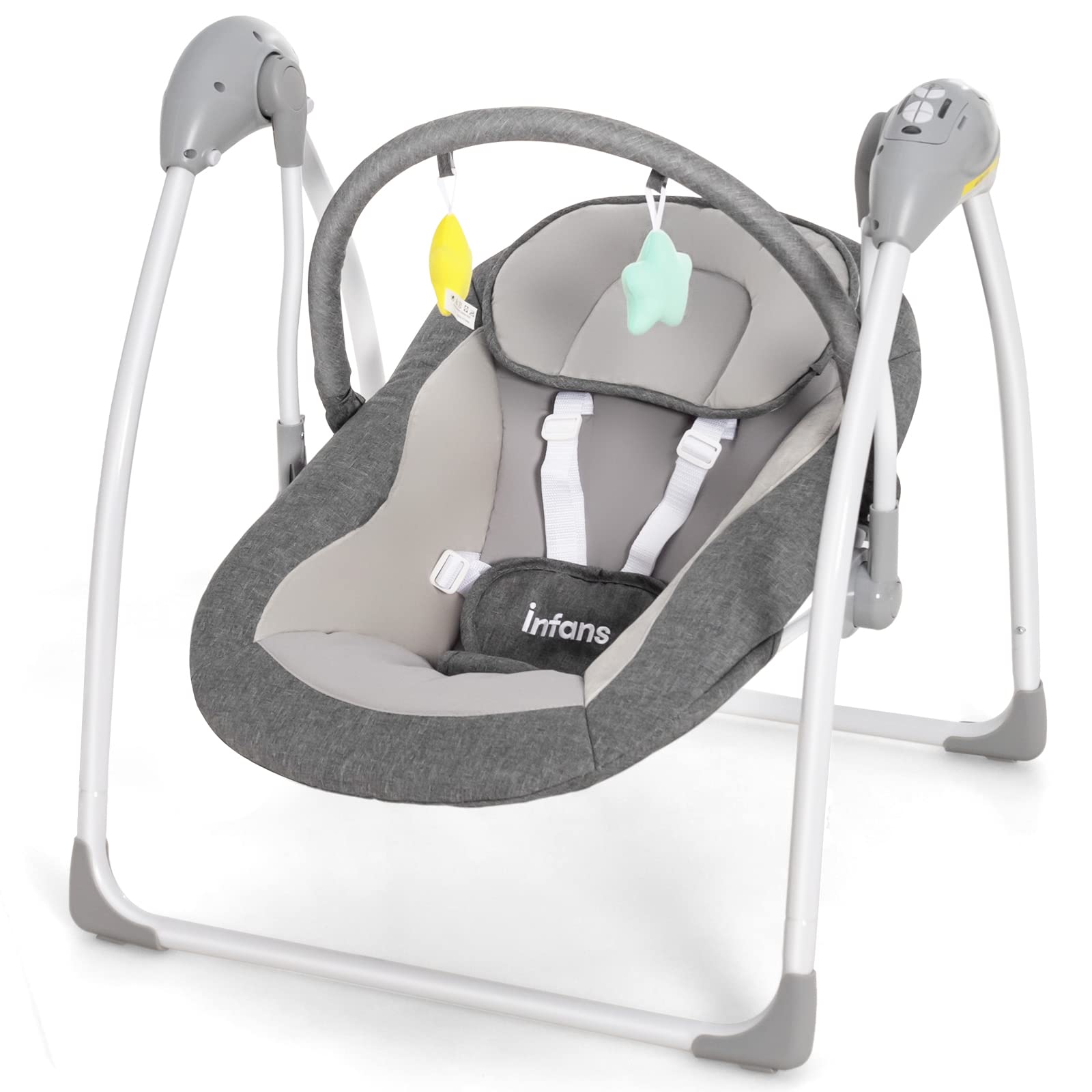 INFANS Baby Swing, Compact Portable Baby Electric Rocker for Newborn with 5 Speed Natural Sway Music Timing