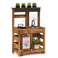 INFANS Mud Kitchen, Outdoor Play Kitchen with Drawing Board, Cooking Accessories, Wooden Kids Kitchen Playset