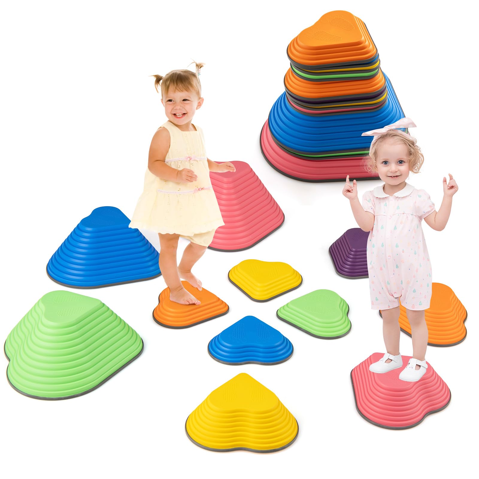 INFANS Balance Stepping Stones for Kids, 6, 11pcs Non-Slip Plastic Balance Stones, Indoor Outdoor Coordination Balance Blocks