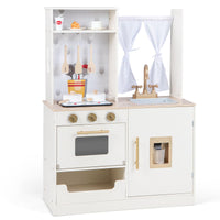INFANS Kid Kitchen Playset, Toddler Wooden Pretend Cooking Set with Realistic Light & Sound, Stove, Microwave