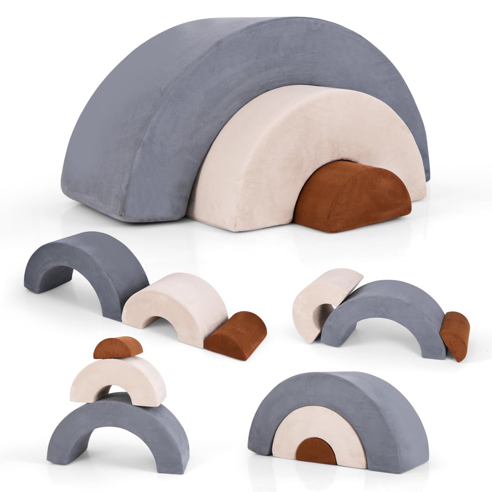 INFANS Climbing Toys for Toddlers, 3pc Foam Climbing Blocks Rainbow Shaped Indoor Play Set, Rainbow Crawling Tunnel