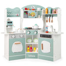 INFANS Corner Kids Kitchen Playset, Toddler Wooden Pretend Cooking Set with Lights Sounds Coffee Machine Washing Machine