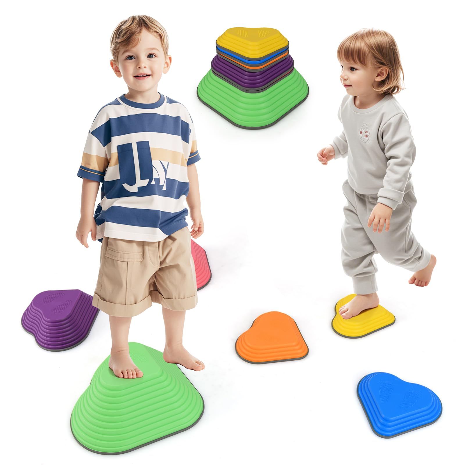 INFANS Balance Stepping Stones for Kids, 6, 11pcs Non-Slip Plastic Balance Stones, Indoor Outdoor Coordination Balance Blocks