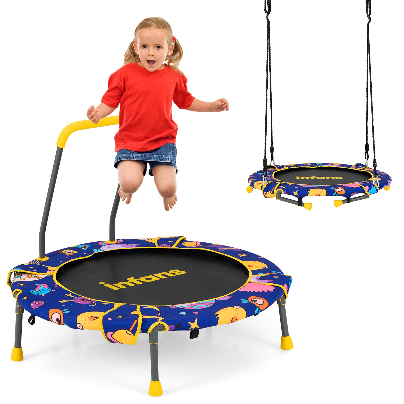 INFANS 2 in 1 Swing and Trampoline Combo, 36 Inch Foldable Hammock Saucer Tree Swing Bouncer