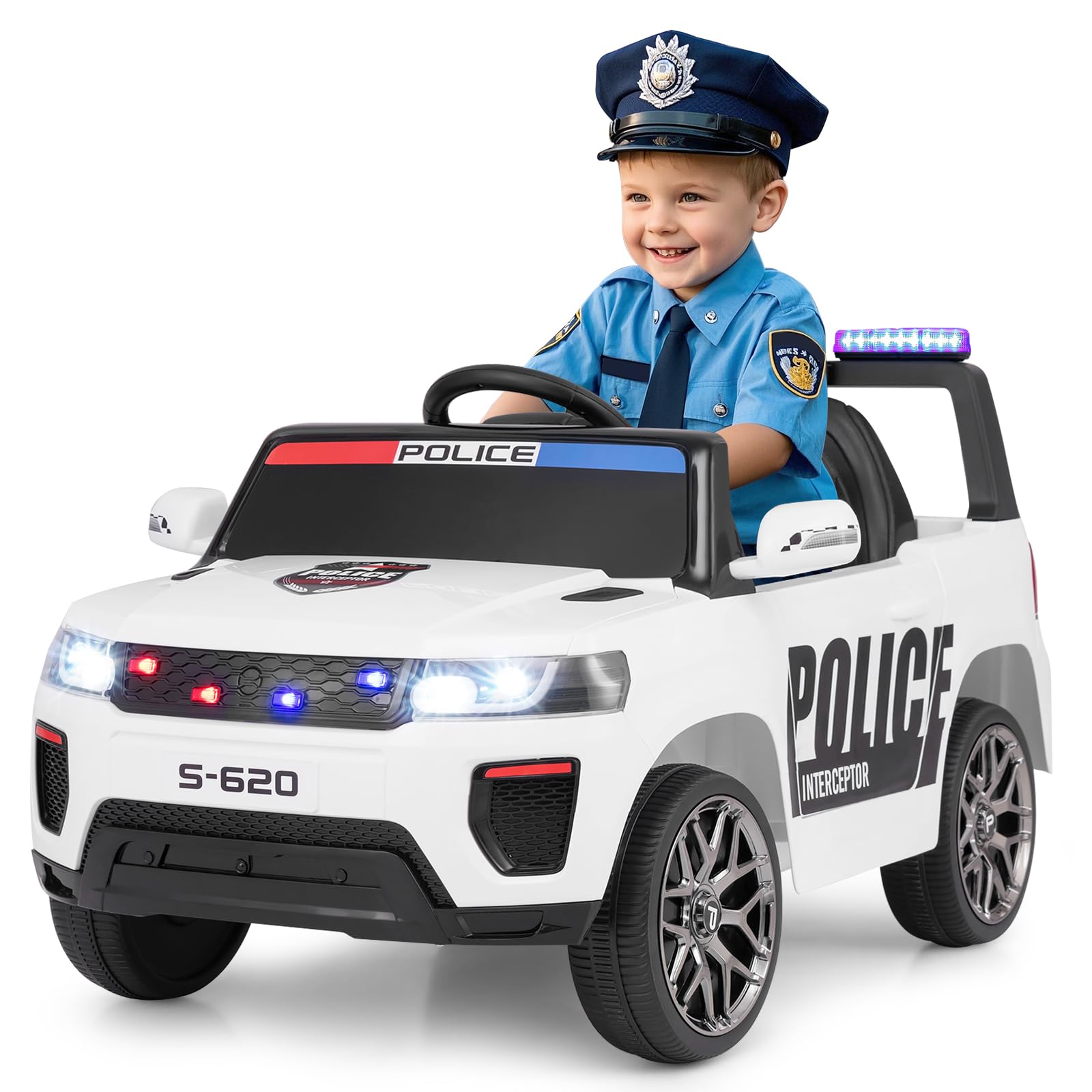 INFANS Ride on Police Car, 12V Kids Battery Powered Electric Vehicle with Siren, Flashing Lights, Bluetooth, Power Display