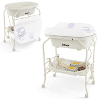 INFANS 2 in 1 Baby Changing Table with Bath Tub Unit, Folding Diaper Dresser Station with Wheels Waterproof Pad