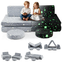 INFANS Modular Kids Play Couch, 6 PCS Toddler Creative Sectional Fort Building Sofa for Playroom, Bedroom