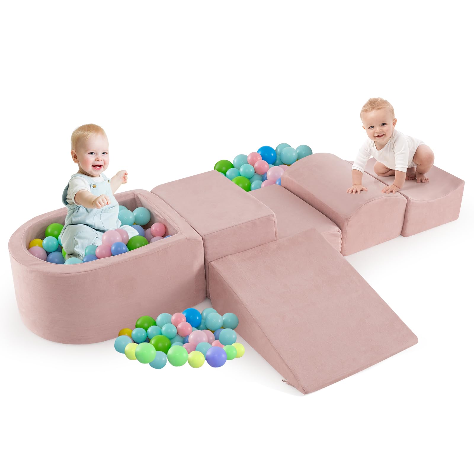 INFANS Climbing Toys for Toddlers, Foam Climbing Blocks and Ball Pit for Baby, 5pc Kids Climb and Crawl Block Activity Play Set