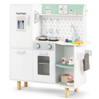 INFANS Kid Kitchen Playset, Toddler Wooden Pretend Cooking Set with Realistic Light & Sound, Stove, Sink, Microwave