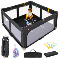 INFANS Foldable Baby Playpen with Mat, Large Baby Play Yard for Infant with 50 Ocean Balls, Fence Toddler Activity Center