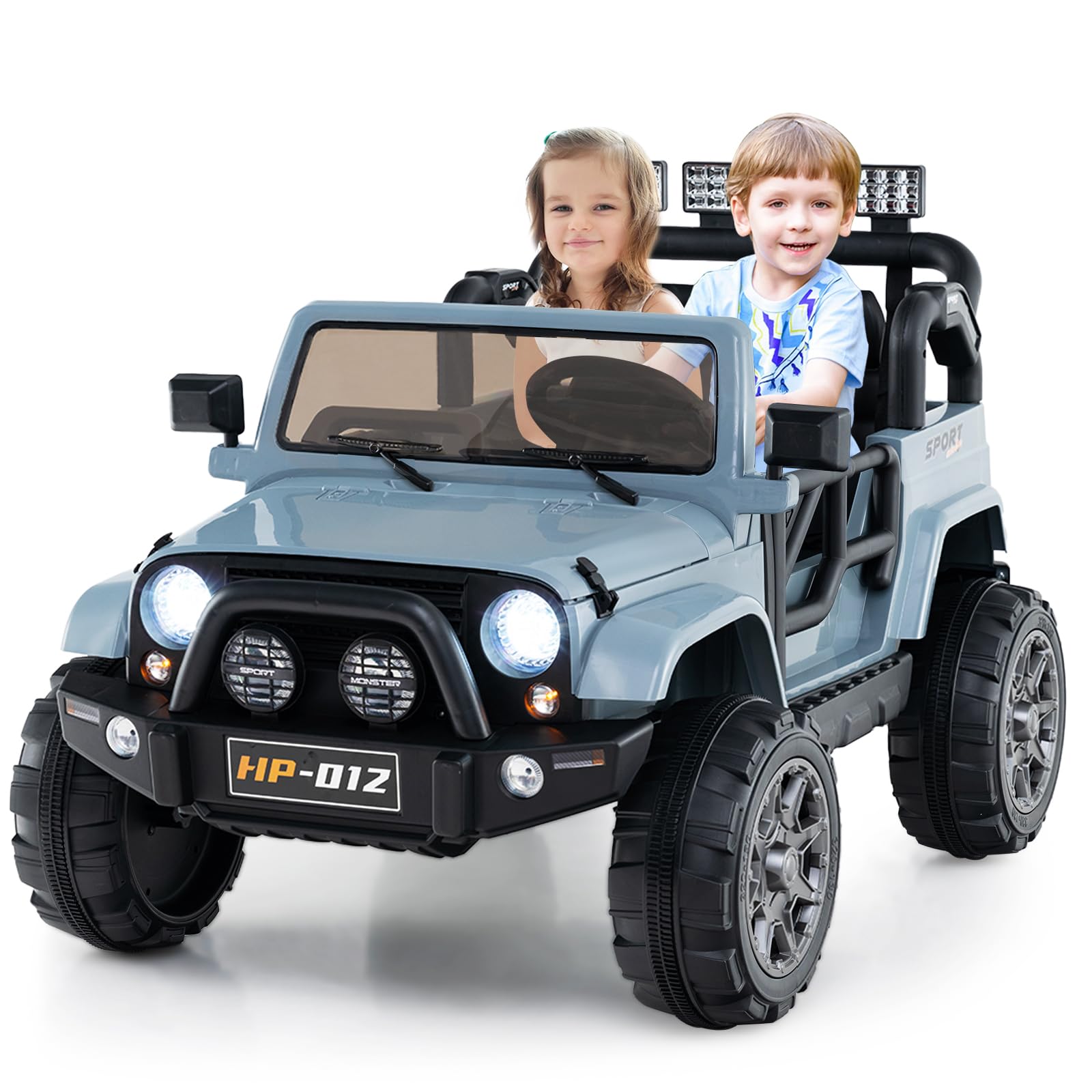 INFANS 2 Seater Ride on Truck, 12V Battery Powered Electric Vehicle for Kids with Remote Control, Power Display, LED Lights