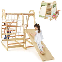 NFANS 7 in 1 Wooden Montessori Climber Playset with Tent Slide Climbing Rock Climbing Net