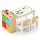 INFANS Kids Table and Chair Set, Toddler Art Craft Play Wood Activity Desk with 2 Chairs 4 Storage Canvas Bins Paper Roll