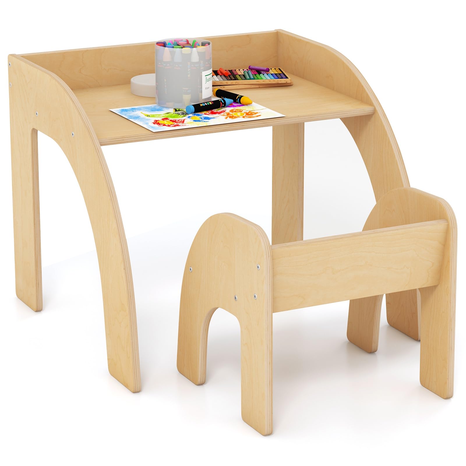 INFANS Kids Table and Chair Set, Wooden Activity Table for Toddlers Arts Crafts Drawing Reading Playing Building Block Drawing